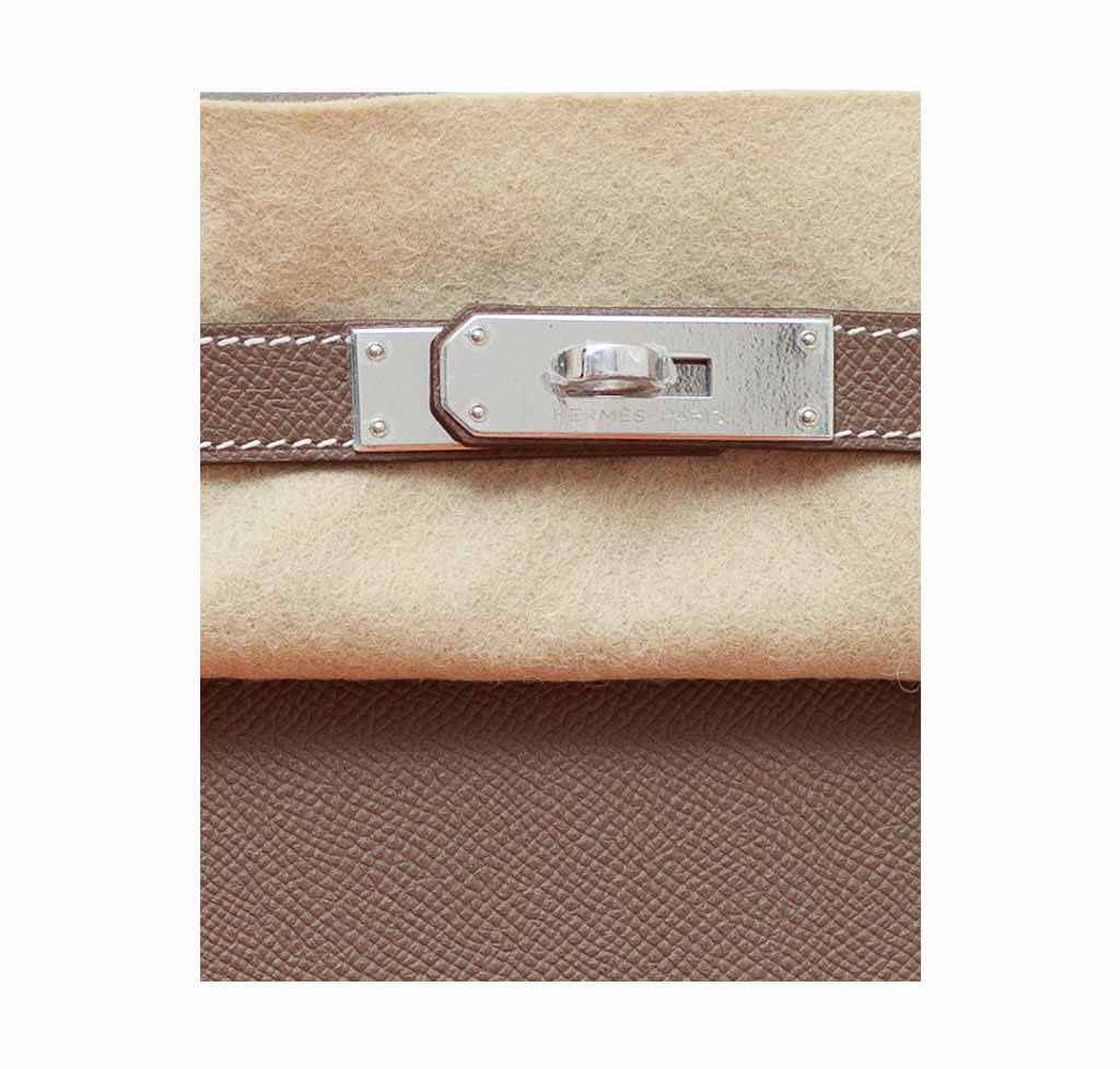 Hermes Kelly Sellier 32 Etoupe Epsom Leather Palladium Hardware