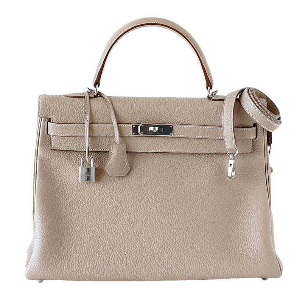 Hermes Kelly 35 Argile Supple Bag PHW