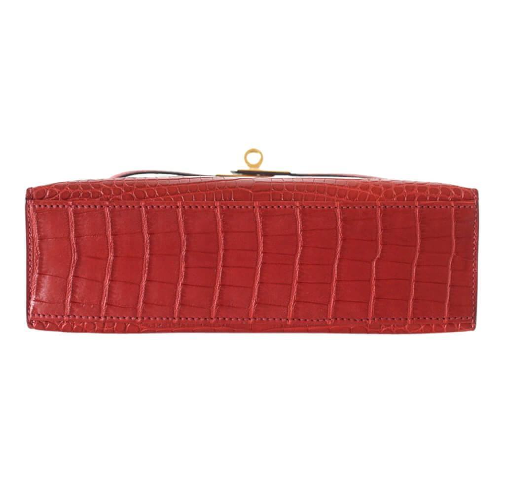 Hermes JPG Kelly Pochette Rouge H Matte Alligator Gold Hardware