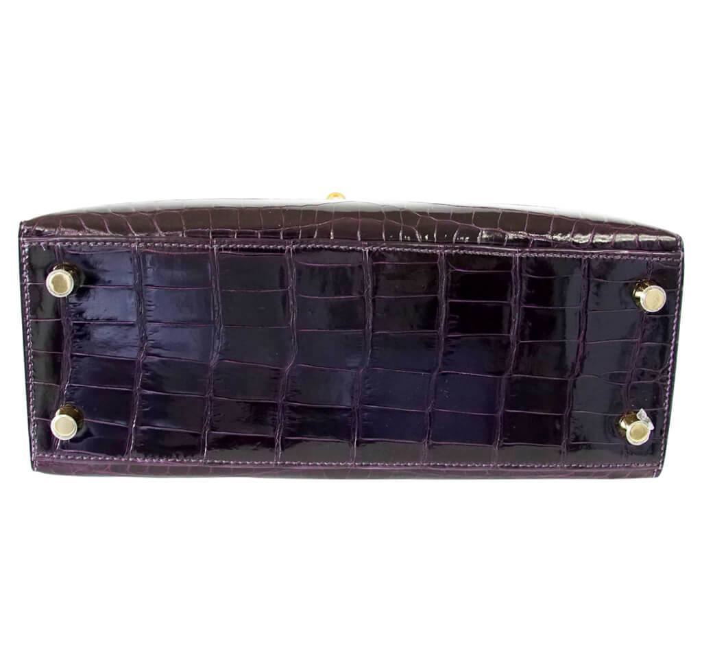 Hermes Kelly Sellier 25 Prunoir Crocodile Gold Hardware