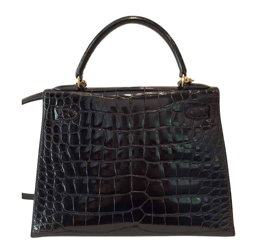 Hermes Kelly Sellier 28 Graphite Alligator Gold Hardware