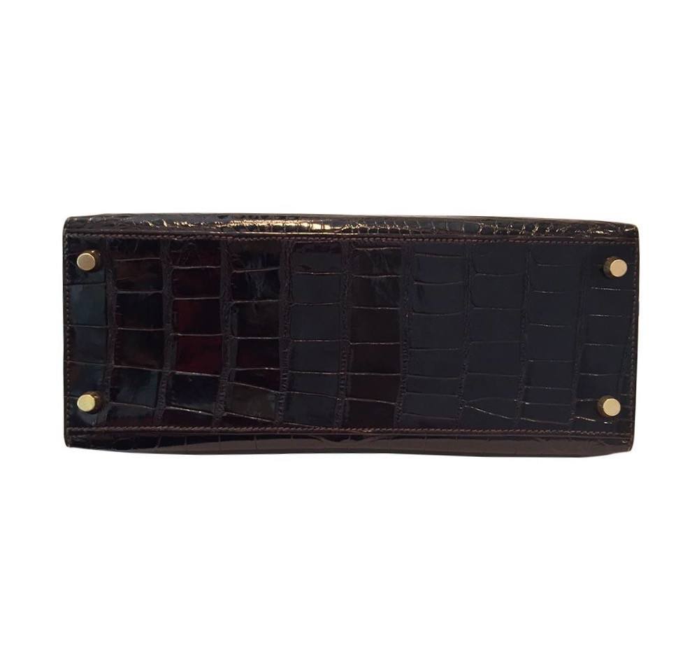 Hermes Kelly Sellier 28 Graphite Alligator Gold Hardware