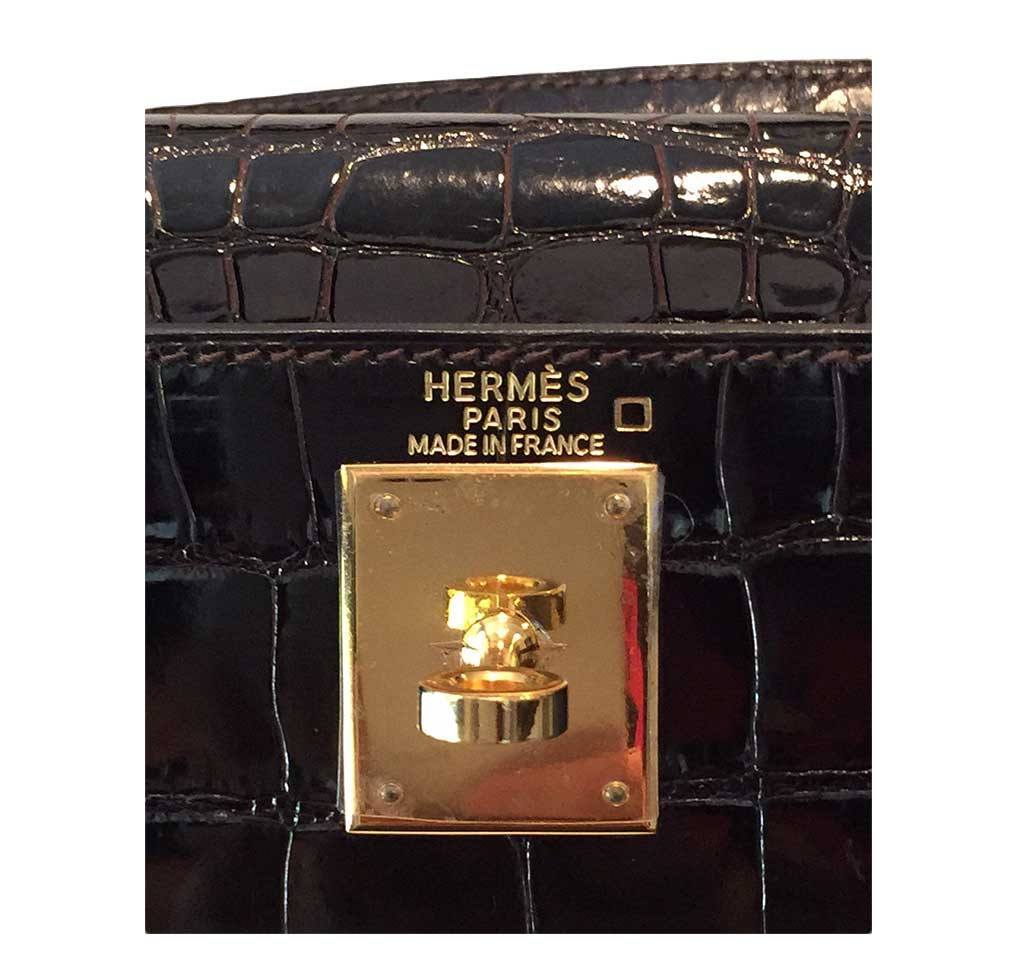 Hermes Kelly Sellier 28 Graphite Alligator Gold Hardware