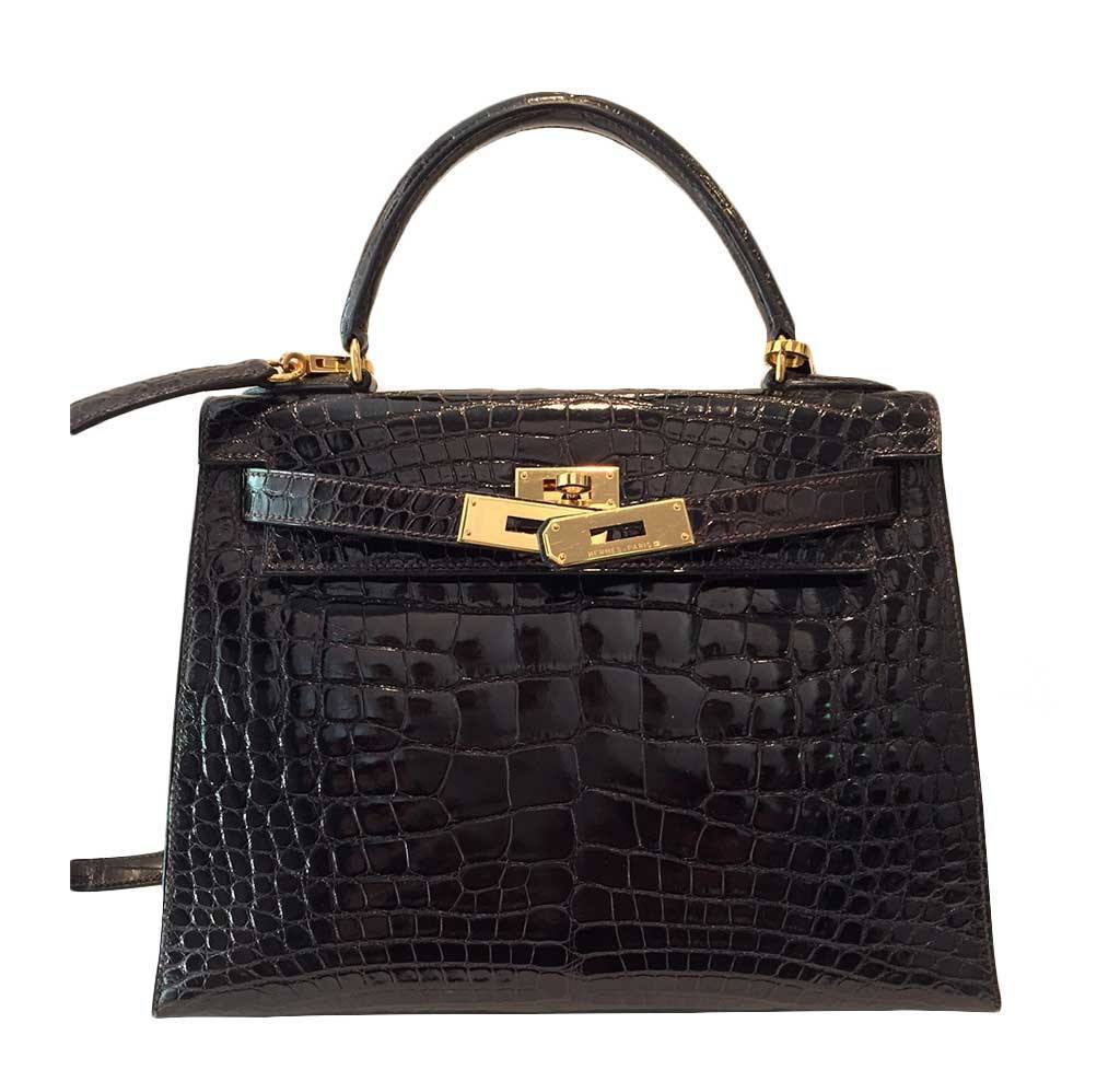 Hermes Kelly Sellier 28 Graphite Alligator Gold Hardware