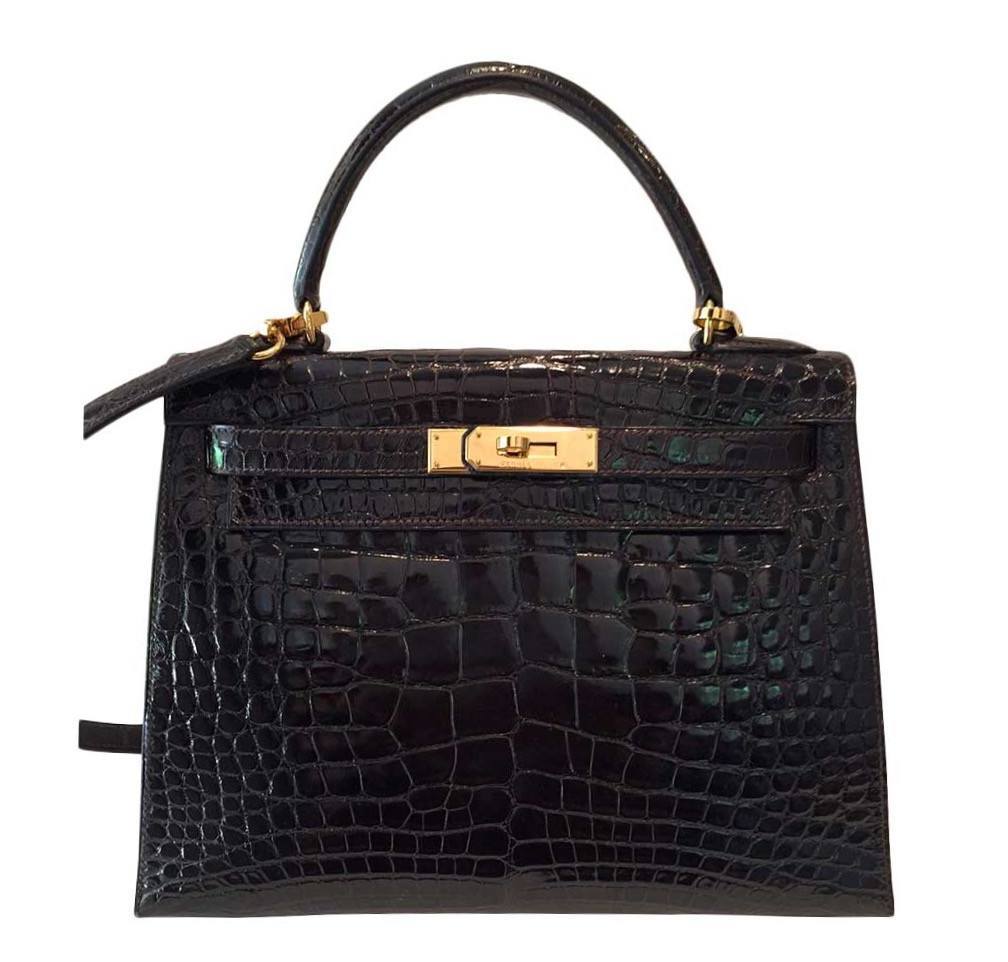 Hermes Kelly Sellier 28 Graphite Alligator Gold Hardware