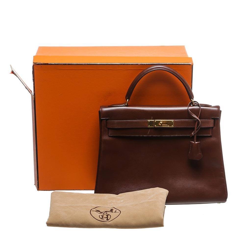Hermes Kelly 32 Brown Box Leather Gold Hardware