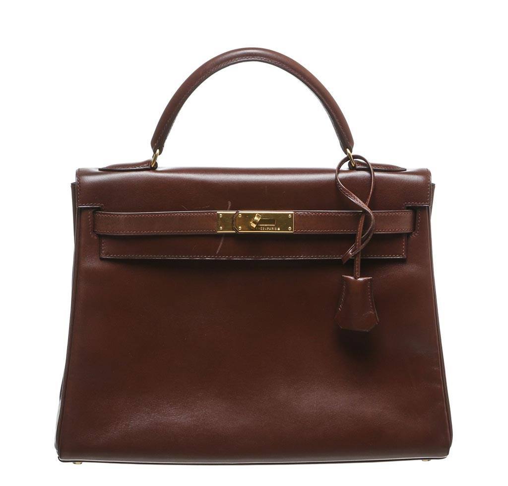 Hermes Kelly 32 Brown Box Leather Gold Hardware