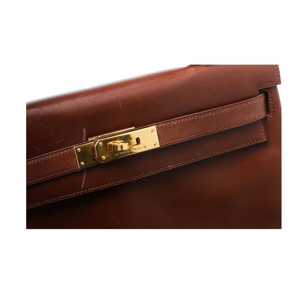 Hermes Kelly 32 Brown Box Leather Gold Hardware