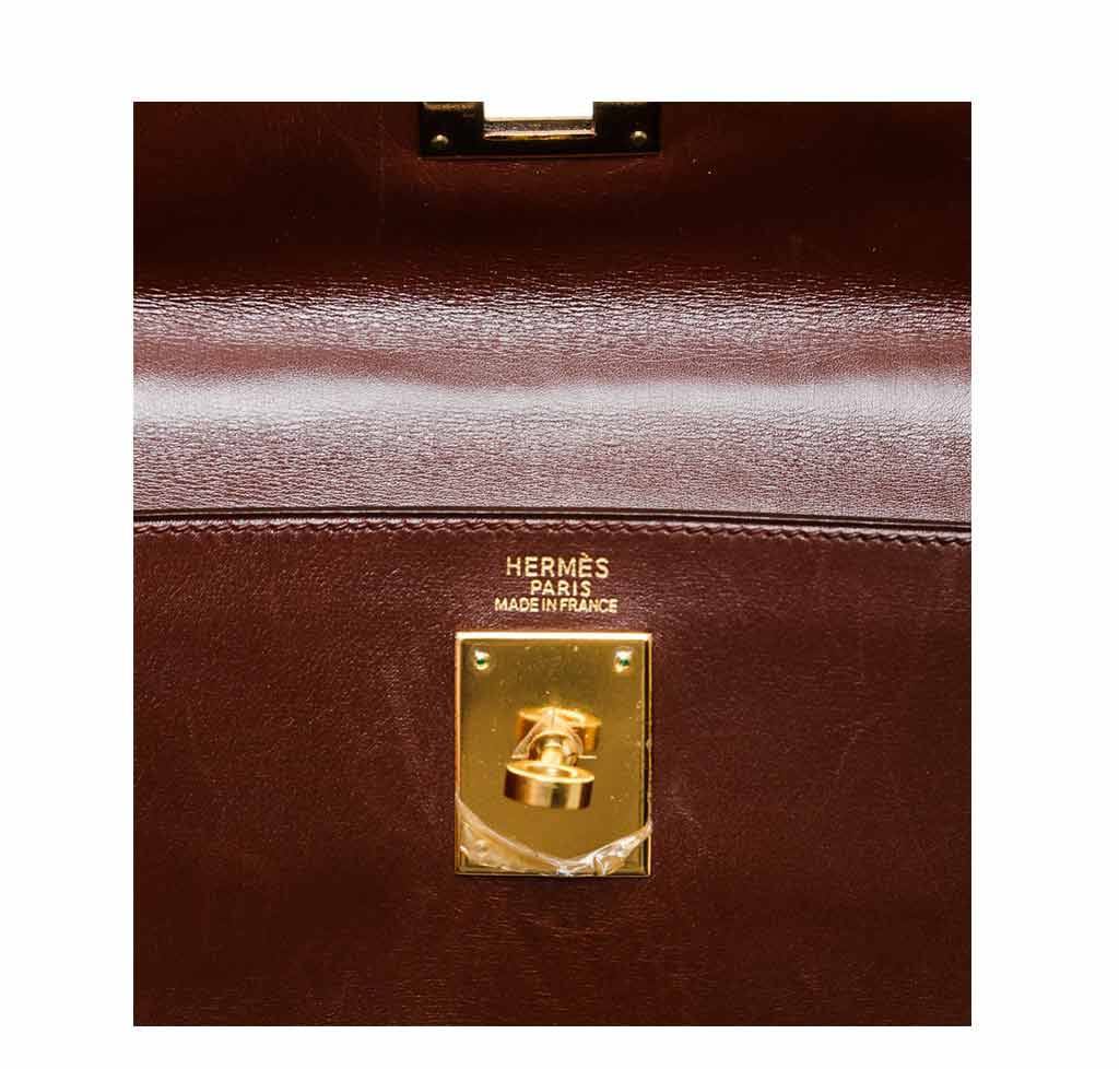 Hermes Kelly 32 Brown Box Leather Gold Hardware