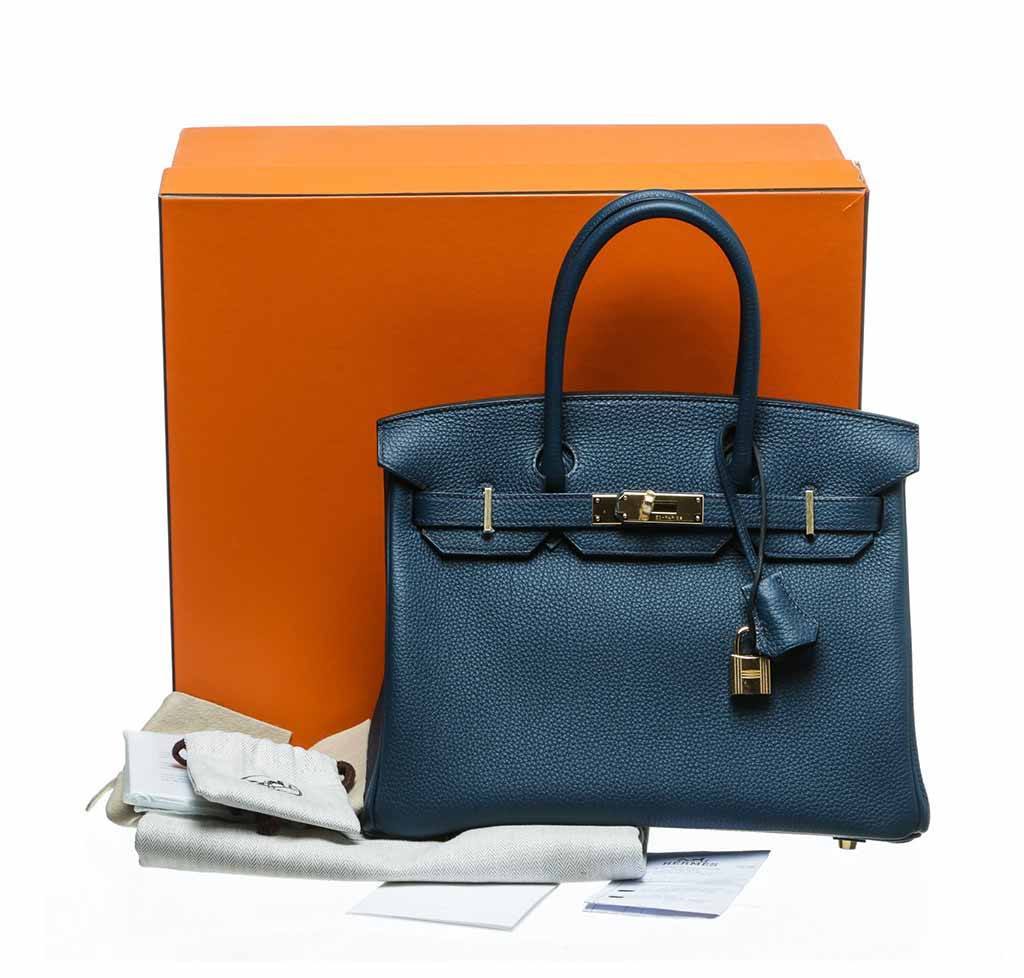 Hermes Birkin 30 Bleu Prusse Togo Leather Gold Hardware