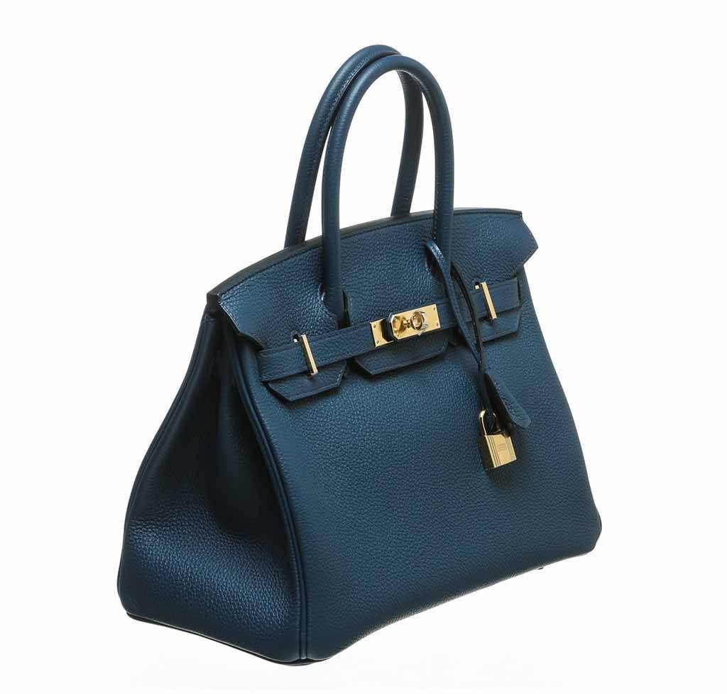 Hermes Birkin 30 Bleu Prusse Togo Leather Gold Hardware