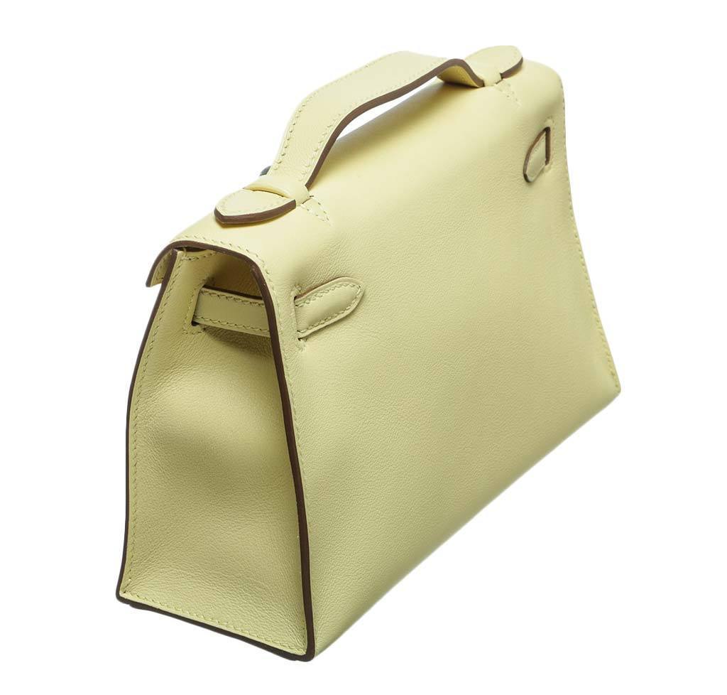 Hermes Kelly Pochette Mini Soufre Swift Leather Palladium Hardware