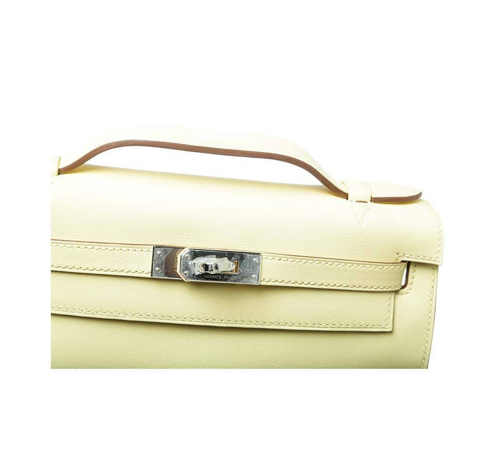 Hermes Kelly Pochette Mini Soufre Swift Leather Palladium Hardware