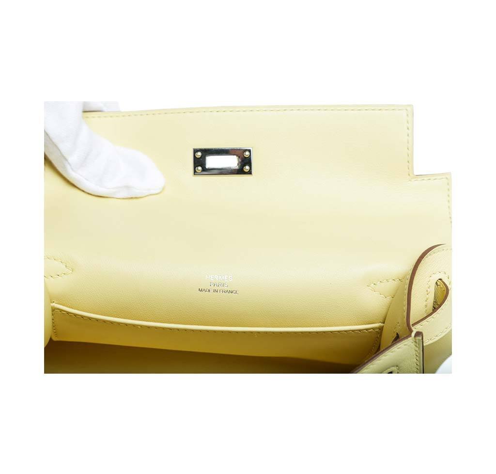 Hermes Kelly Pochette Mini Soufre Swift Leather Palladium Hardware
