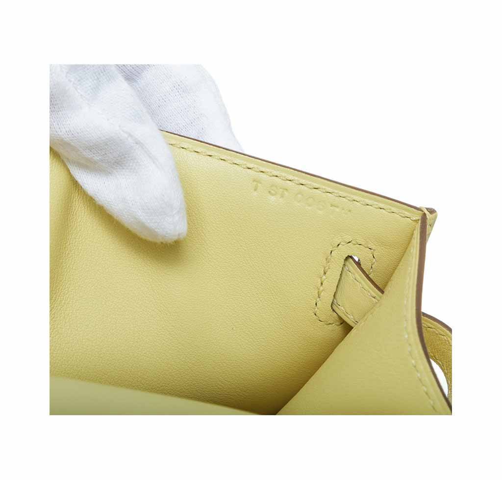 Hermes Kelly Pochette Mini Soufre Swift Leather Palladium Hardware