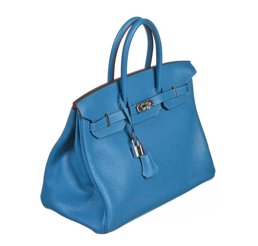 Hermes Birkin 35 Mykonos Blue Clemence Leather Palladium Hardware
