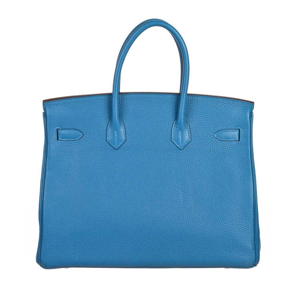 Hermes Birkin 35 Mykonos Blue Clemence Leather Palladium Hardware