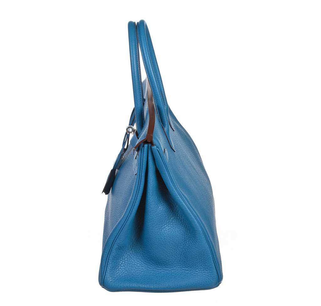 Hermes Birkin 35 Mykonos Blue Clemence Leather Palladium Hardware