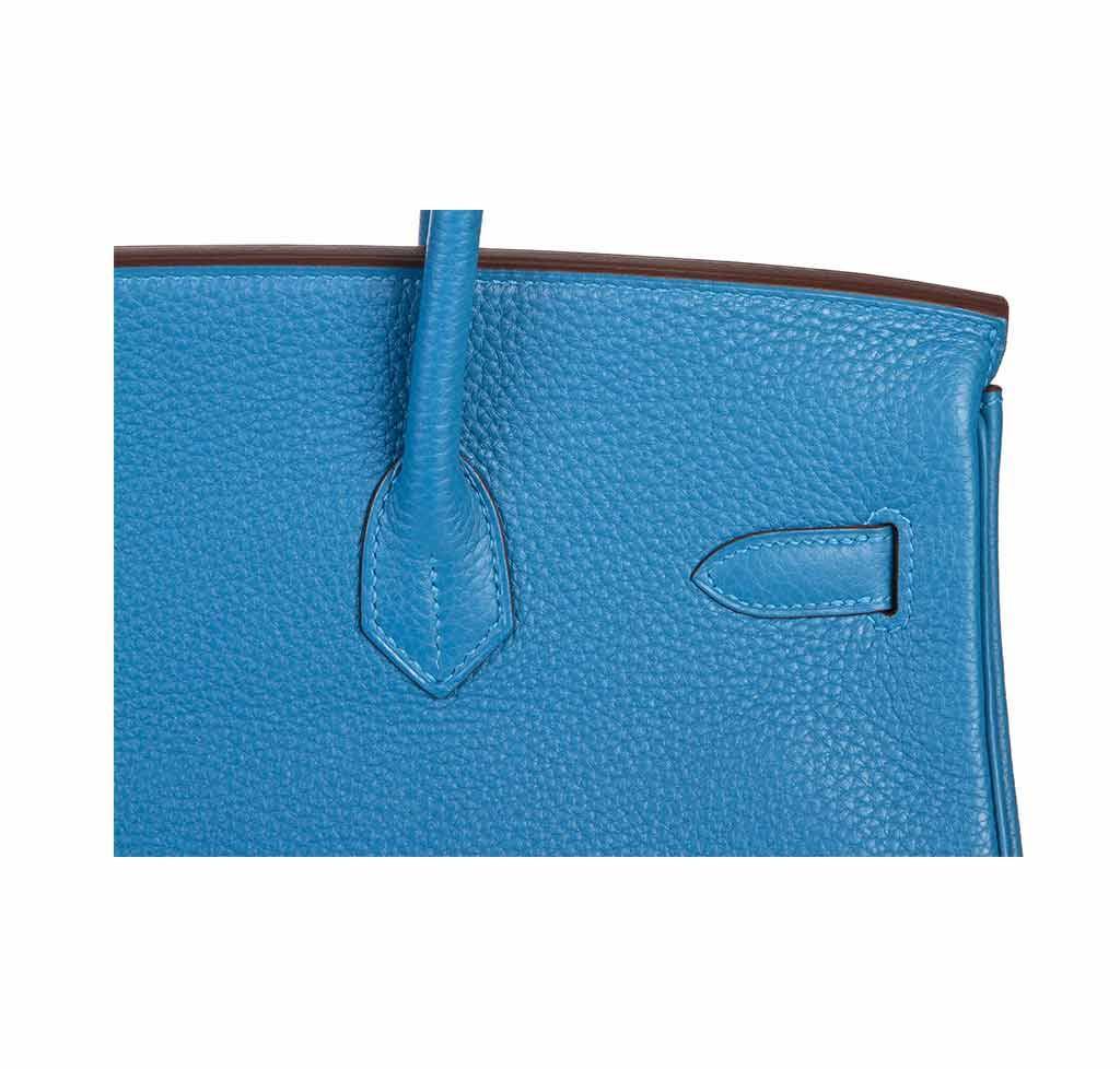 Hermes Birkin 35 Mykonos Blue Clemence Leather Palladium Hardware