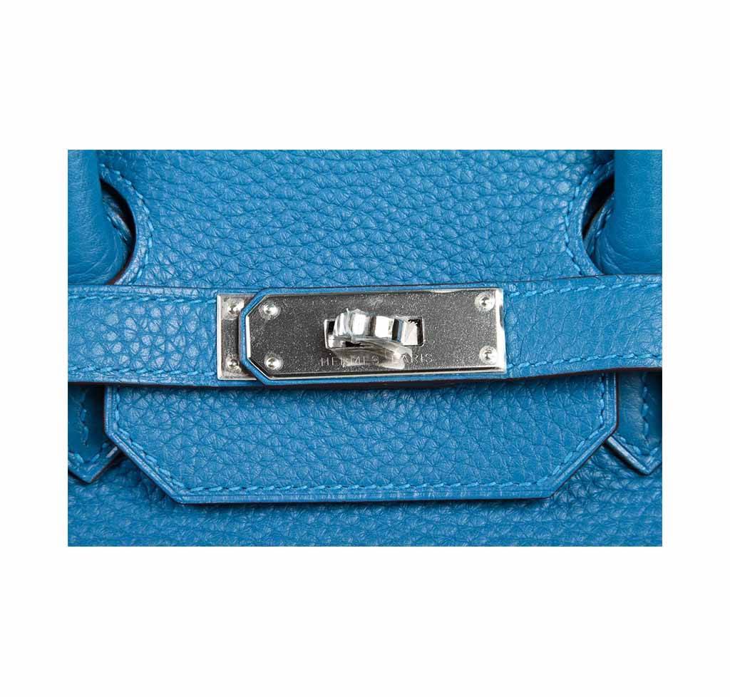 Hermes Birkin 35 Mykonos Blue Clemence Leather Palladium Hardware