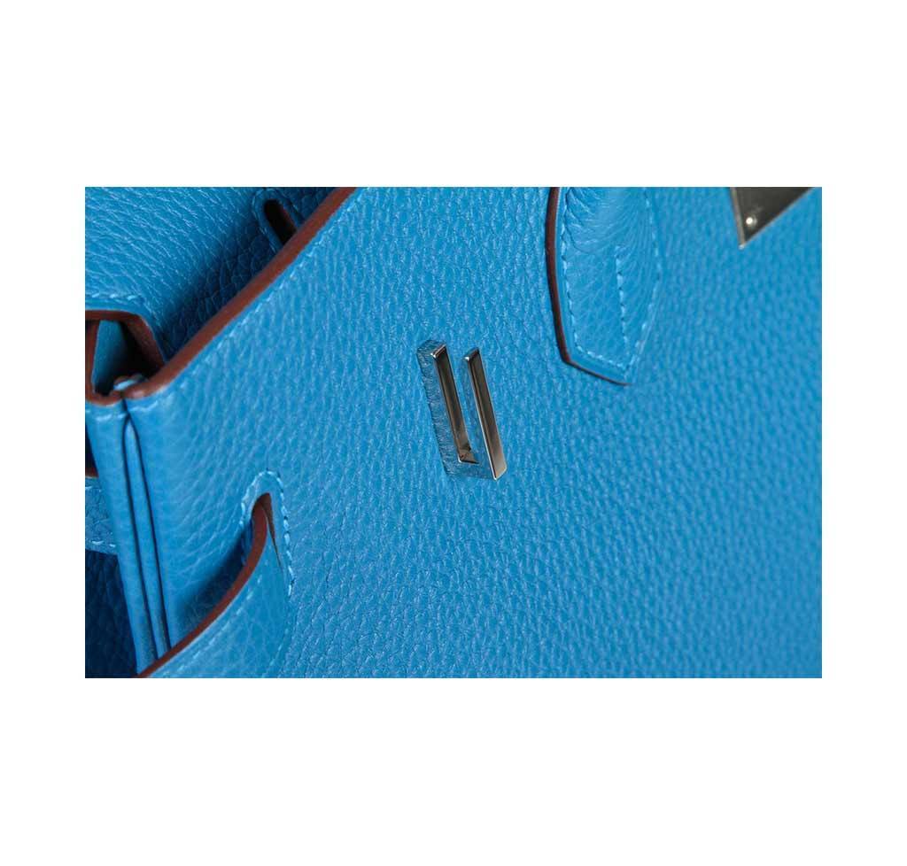 Hermes Birkin 35 Mykonos Blue Clemence Leather Palladium Hardware
