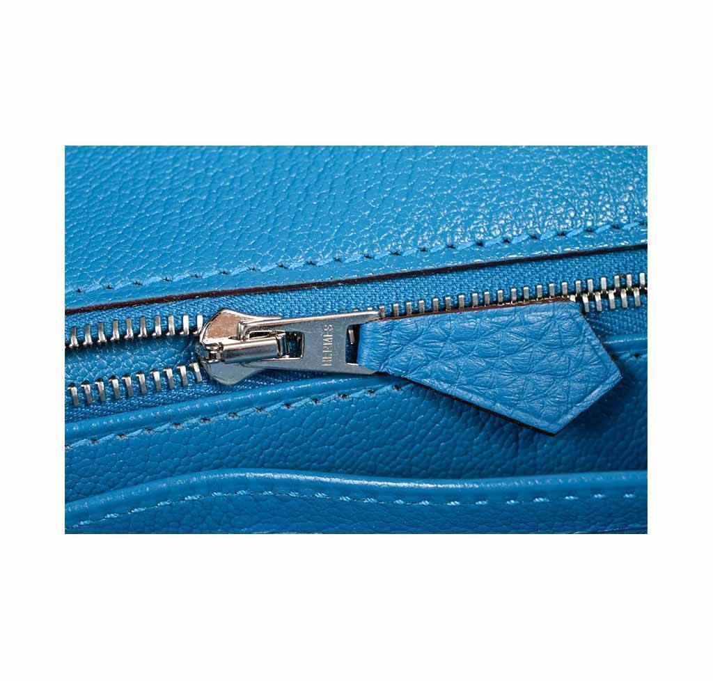 Hermes Birkin 35 Mykonos Blue Clemence Leather Palladium Hardware
