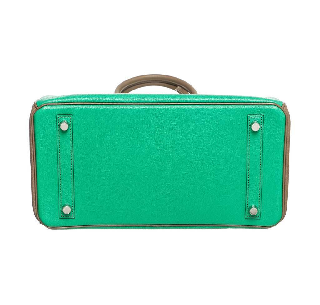 Hermes Birkin 30 Green & Brown Chevre Leather Palladium Hardware