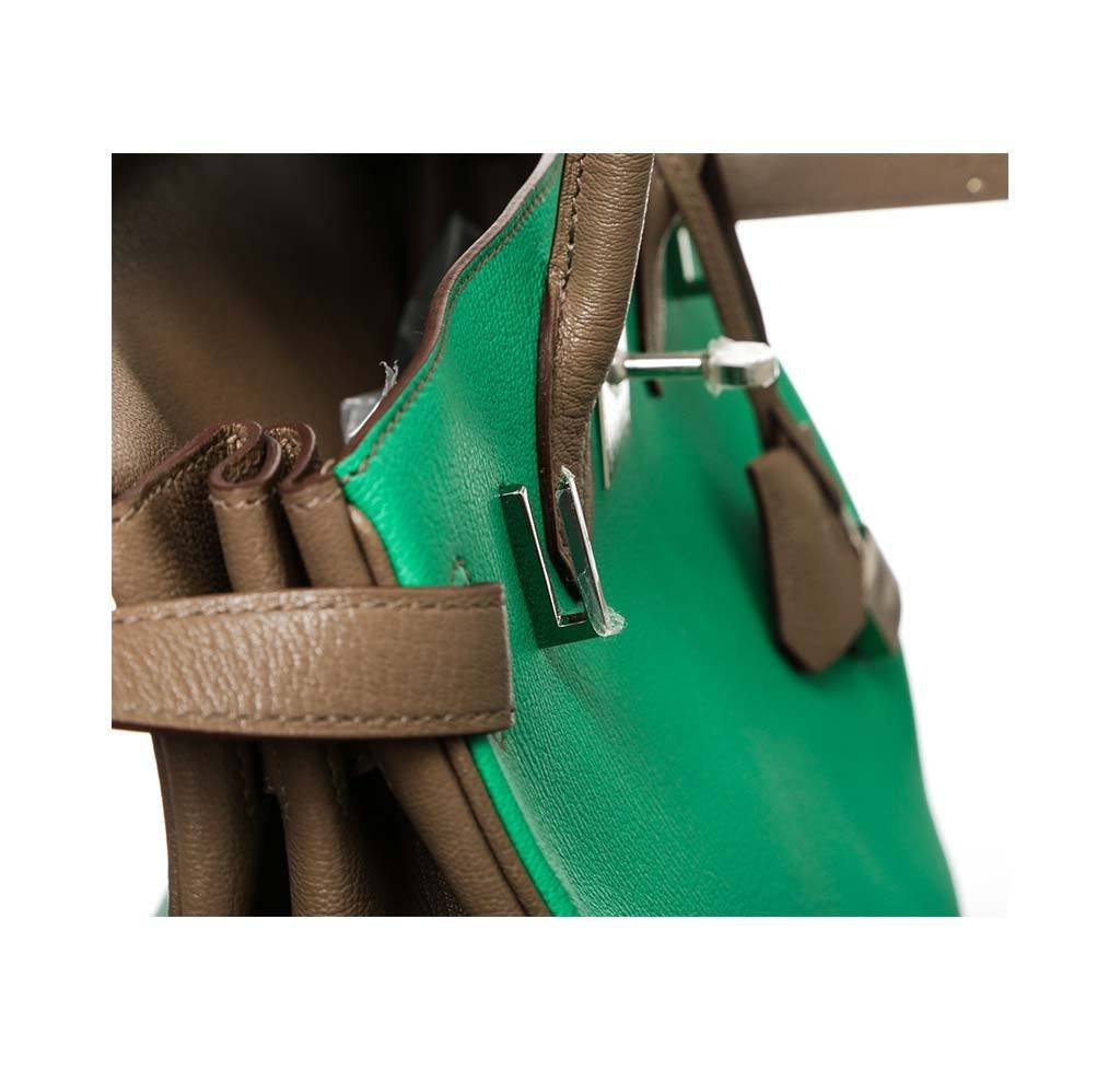 Hermes Birkin 30 Green & Brown Chevre Leather Palladium Hardware