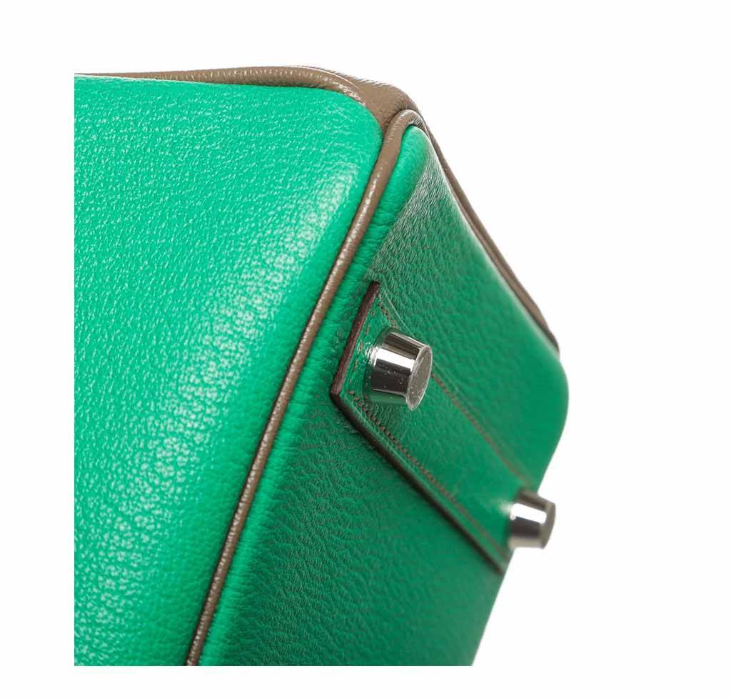 Hermes Birkin 30 Green & Brown Chevre Leather Palladium Hardware