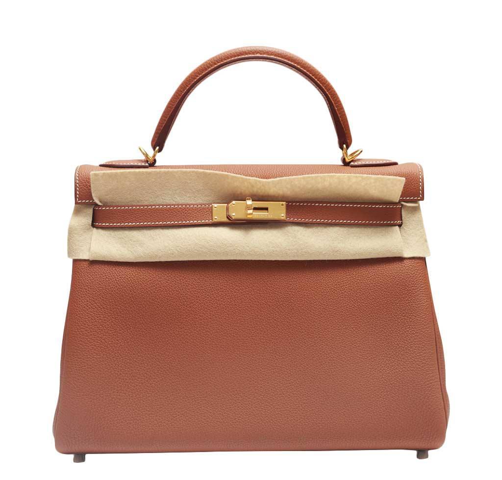 Hermes Kelly Retourne 32 Gold Togo Leather Gold Hardware