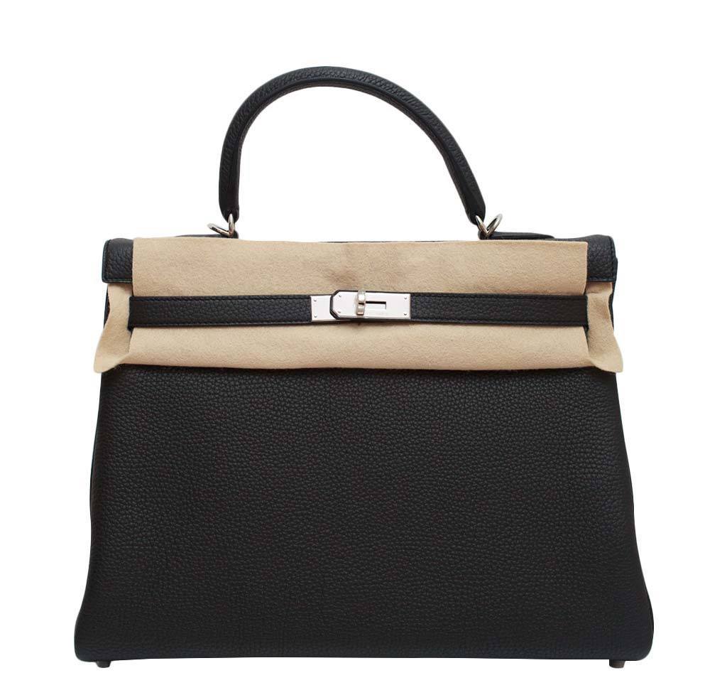 Hermes Kelly Retourne 35 Black Plomb Clemence Leather Palladium Hardware
