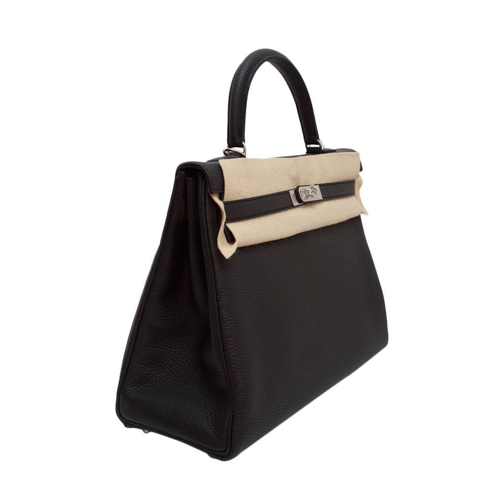 Hermes Kelly Retourne 35 Black Plomb Clemence Leather Palladium Hardware