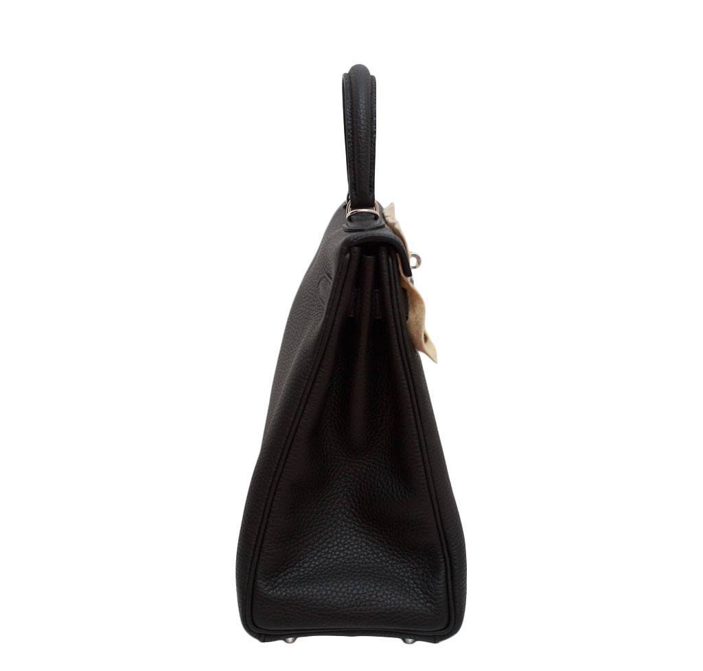 Hermes Kelly Retourne 35 Black Plomb Clemence Leather Palladium Hardware