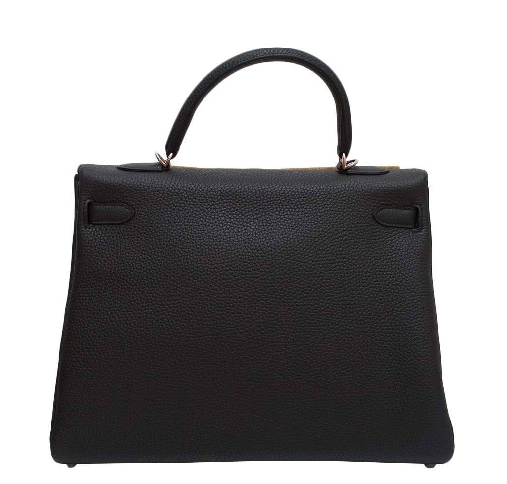 Hermes Kelly Retourne 35 Black Plomb Clemence Leather Palladium Hardware