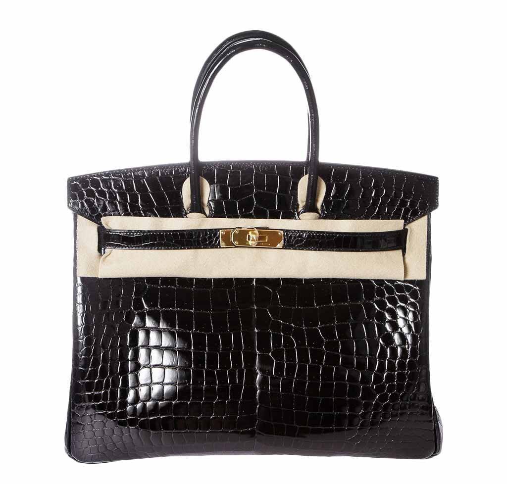 Hermes Birkin 35 Noir Porosus Crocodile Gold Hardware