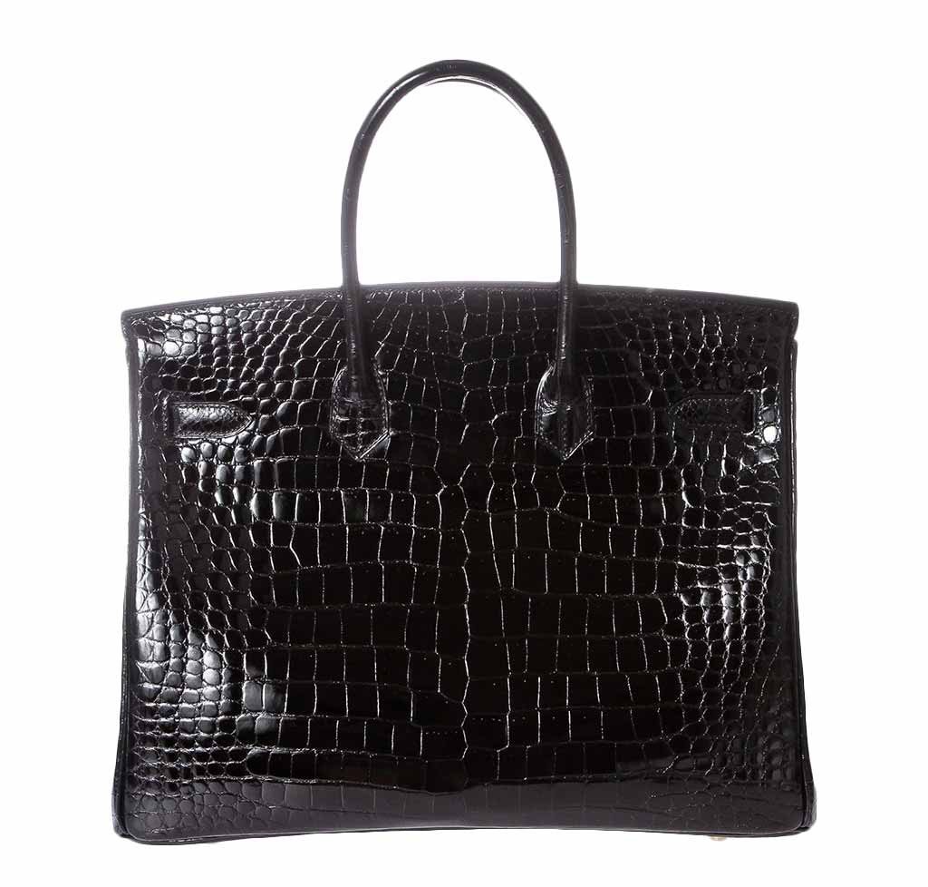 Hermes Birkin 35 Noir Porosus Crocodile Gold Hardware
