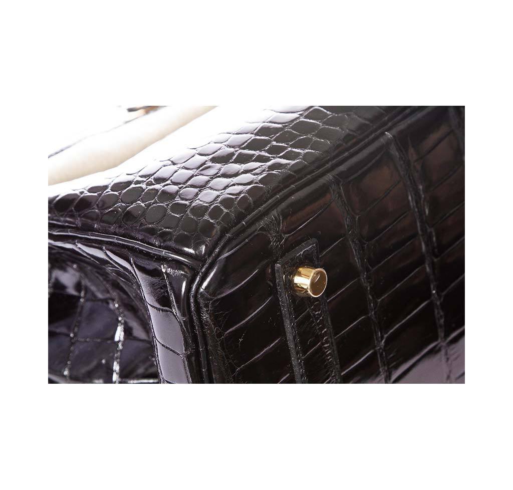 Hermes Birkin 35 Noir Porosus Crocodile Gold Hardware