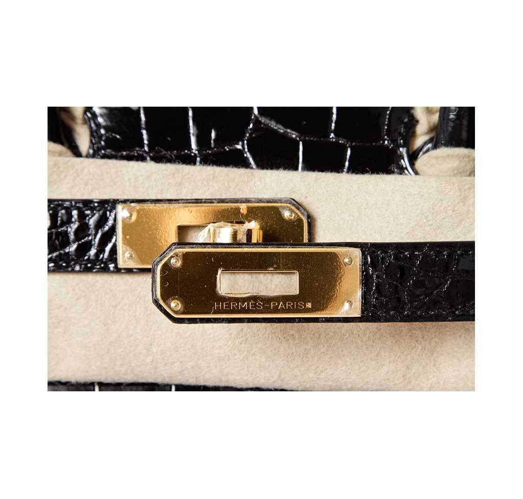 Hermes Birkin 35 Noir Porosus Crocodile Gold Hardware