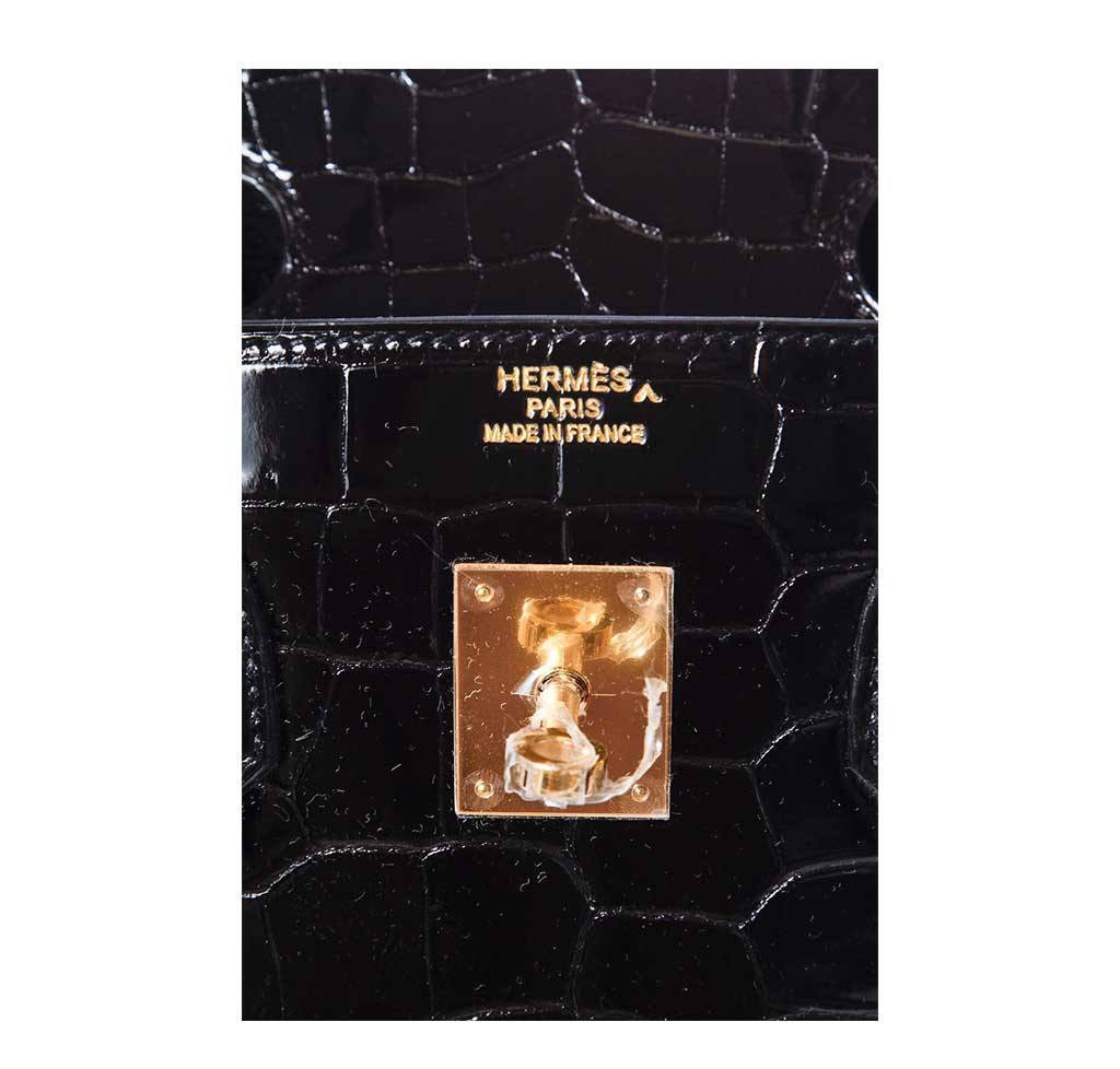 Hermes Birkin 35 Noir Porosus Crocodile Gold Hardware