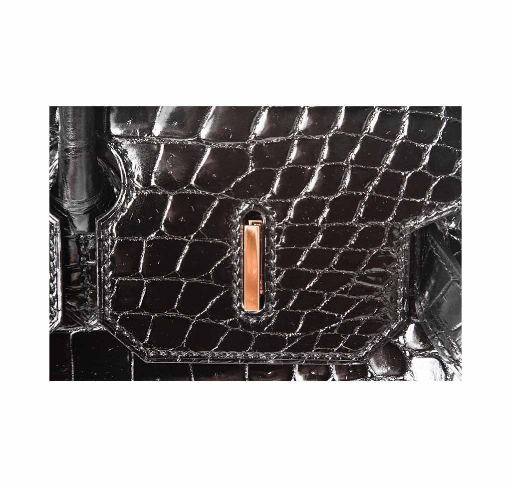 Hermes Birkin 35 Noir Porosus Crocodile Gold Hardware