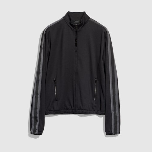 Cotton jersey zip jacket with muted Web - black