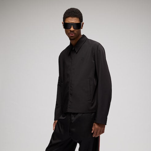 Stretch polyester zip jacket with embroidery - black