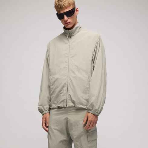Froissé nylon faille zip jacket with embroidery - beige
