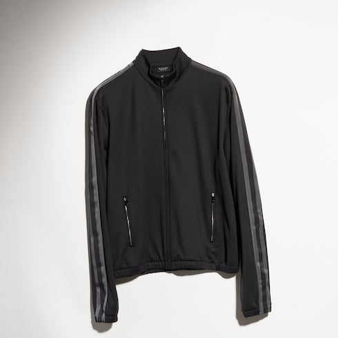 Cotton jersey zip jacket with muted Web - black