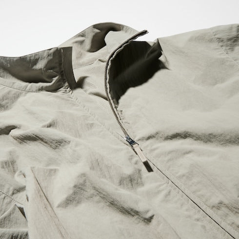 Froissé nylon faille zip jacket with embroidery - beige