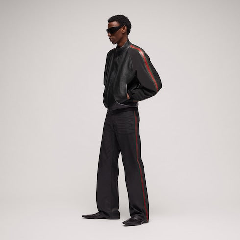 Leather bomber jacket with Web - black