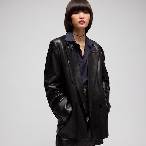 Soft nappa double-breasted jacket - black