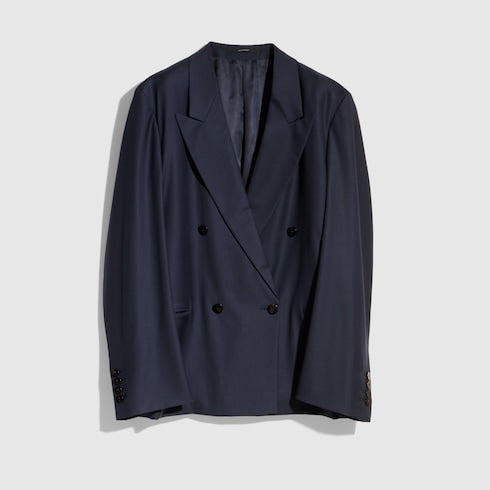 Light wool double-breasted jacket - dark blue