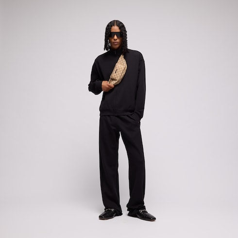 Cotton jersey zip jacket with embroidery - black