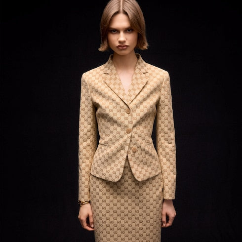 GG cotton canvas jacket - sand and beige